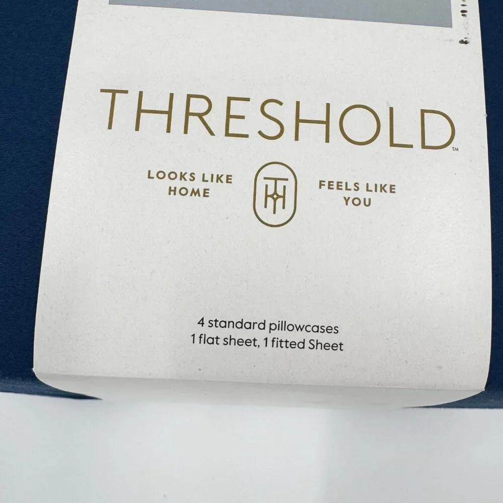 NEW 6pc 800 Thread Count Hotel Sateen Solid Sheet Set - Threshold Graphite Blue